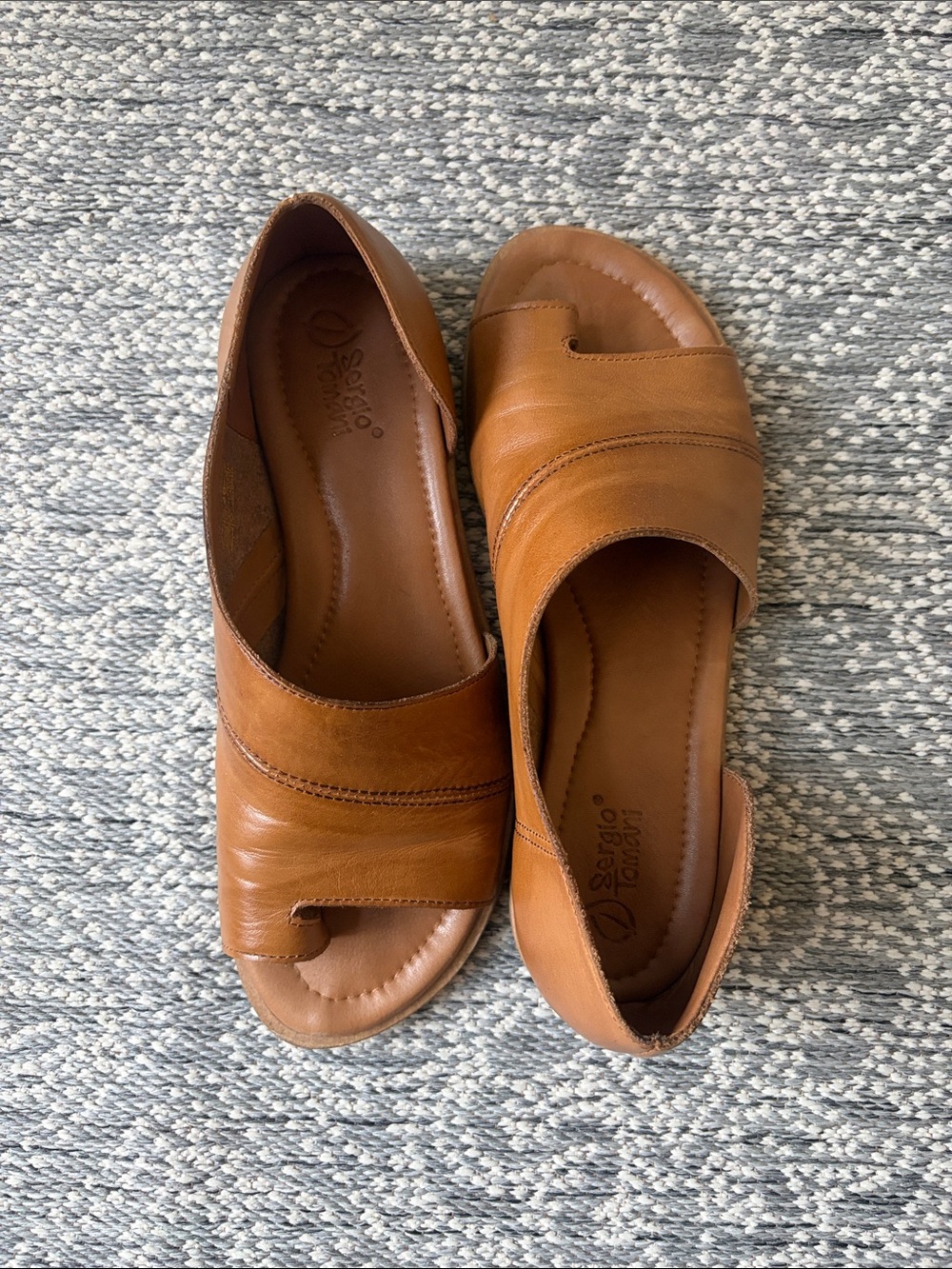 Sergio Tomani Tan Leather Open-Toe Slide Sandals
